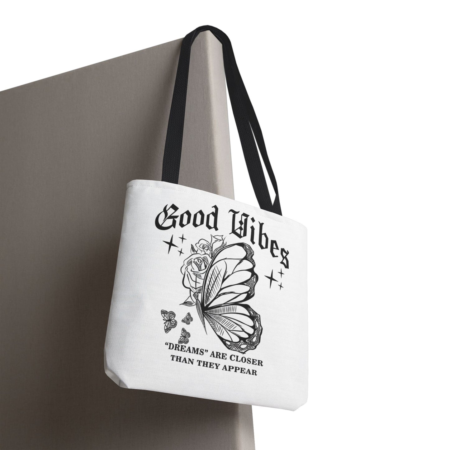 Good Vibes Butterfly Tote Bag - Inspirational AOP Shopping Bag