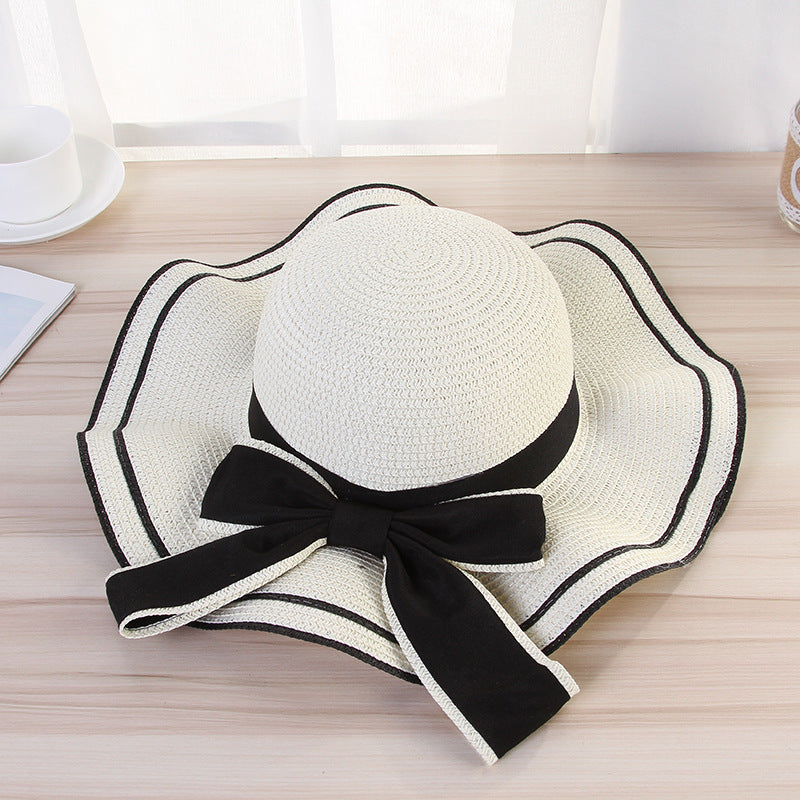 Summer Sun Hat Women Straw Hats Sunshade Panama Fashion Bow Beach Hat Foldable Travel Caps