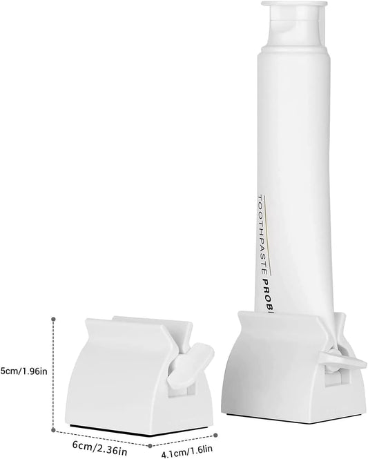 2Pcs-Rolling Tube Toothpaste Squeezer Toothpaste Seat Holder Stand for Bathroom Accessories (White)