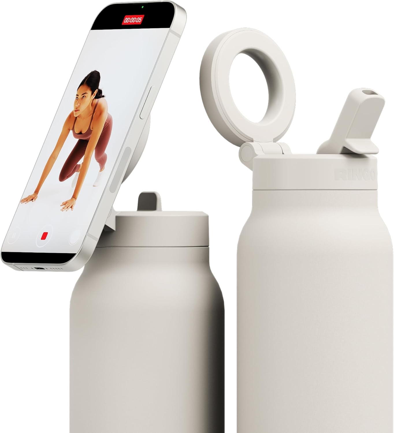 PRO Water Bottle with Magnetic Phone Mount & Sip Straw Lid - Insulated Stainless Steel Bottle for Workouts, Content Creation, Navigation & Facetime on the Go, 12Hrs Hot/24Hrs Cold Black-24Oz