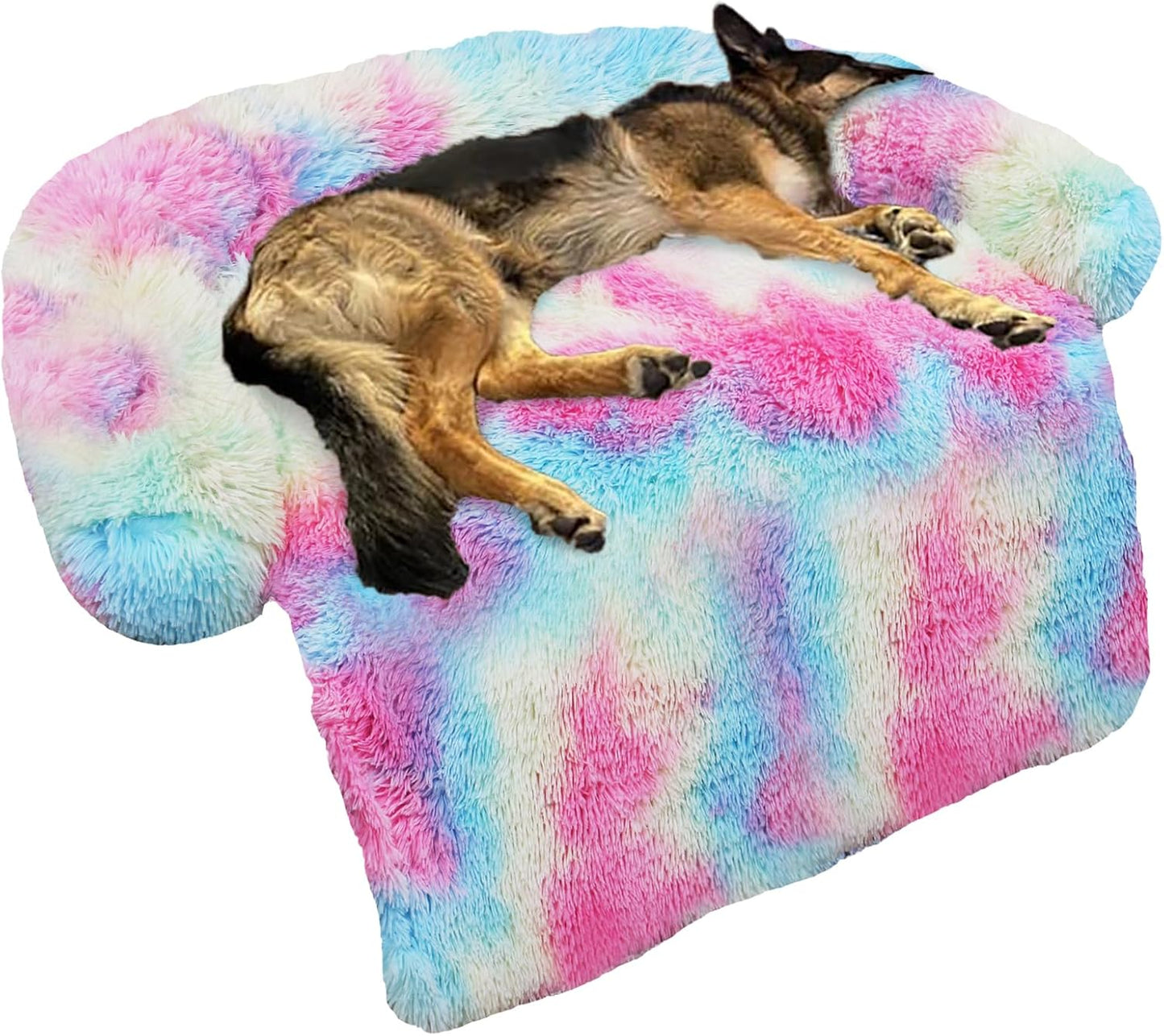 Calming Dog Bed Fluffy Plush Dog Mat for Furniture Protector with Removable Washable Cover for Large Medium Small Dogs and Cats (XS (31"X23.5"X5"), Light Grey)