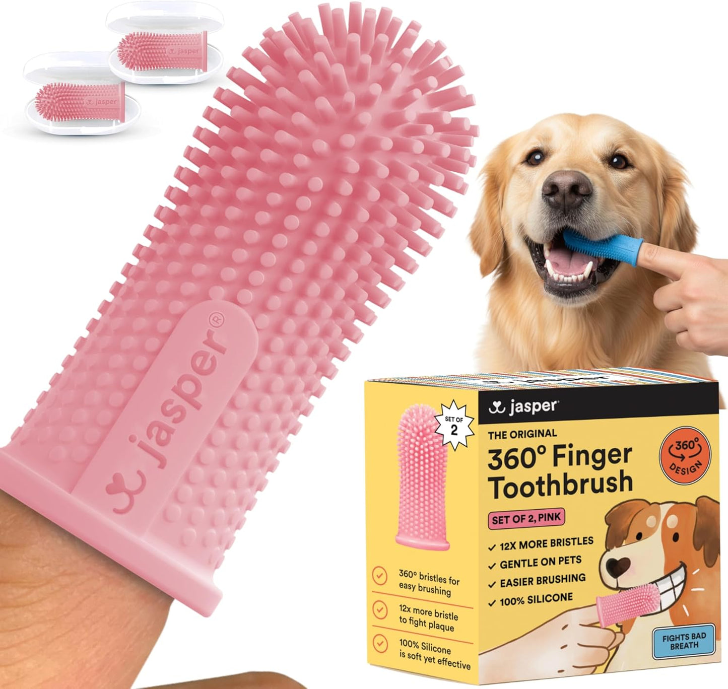 Dog Toothbrush, 360 Degree Pet Tooth Brushing Kit, Cat Toothbrush, Canine Dental Care & Teeth Cleaning Kit, Pet Finger Tooth Brush, Use with Dog Toothpaste, 16-Pack Blue