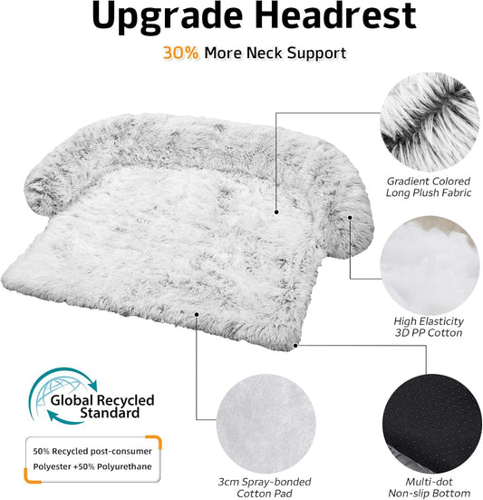 Calming Dog Bed Fluffy Plush Dog Mat for Furniture Protector with Removable Washable Cover for Large Medium Small Dogs and Cats (XS (31"X23.5"X5"), Light Grey)