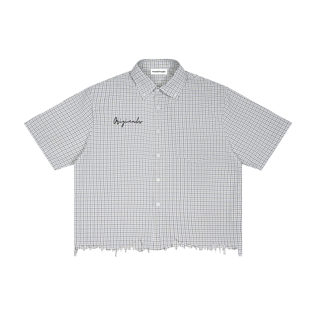 Unisex Distressed Plaid Boxy Shirt