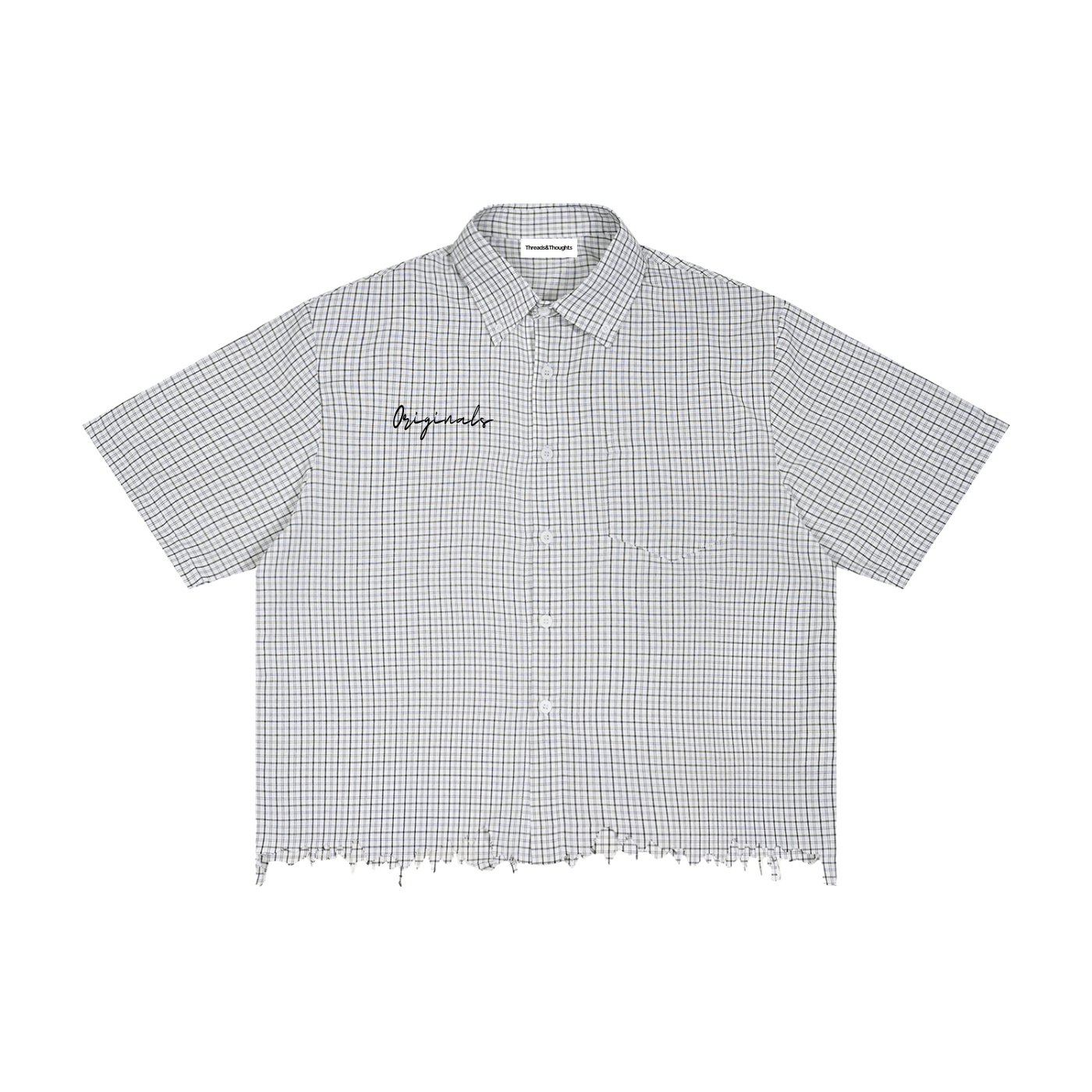 Unisex Distressed Plaid Boxy Shirt