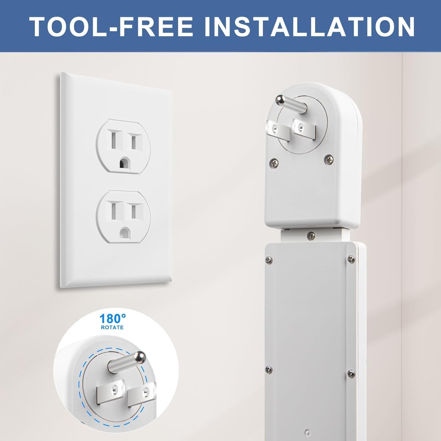 Electrical Outlet Extender Stick - Features USB-A, USB-C and 2 AC Outlets, Extends 22"-34", Rotates 180° Access Hard-To-Reach Outlets, Wall Plug Power Socket Expander Nightstands, Sofa, Desks and More