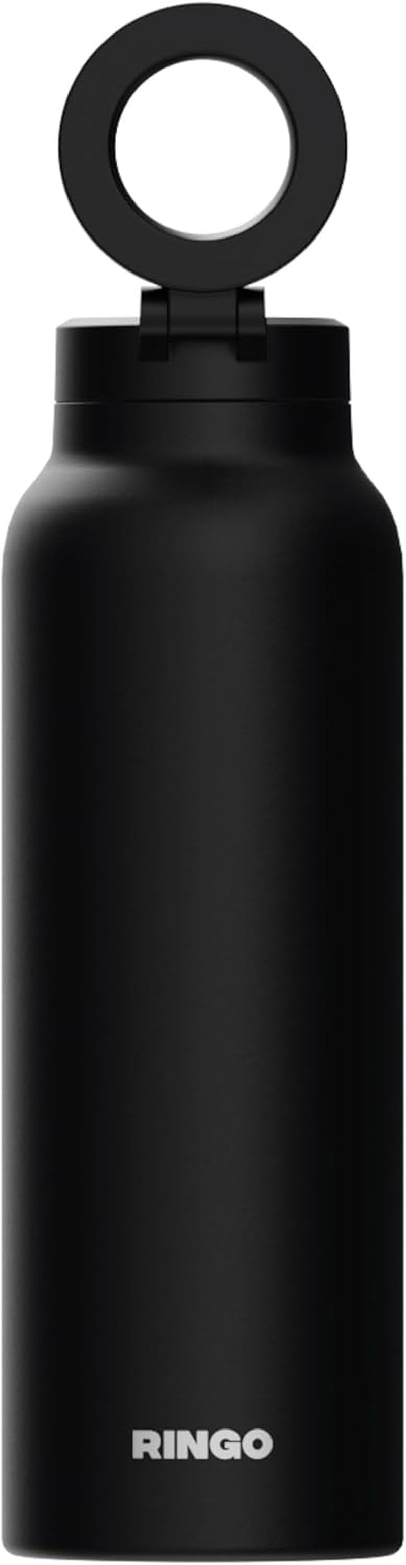PRO Water Bottle with Magnetic Phone Mount & Sip Straw Lid - Insulated Stainless Steel Bottle for Workouts, Content Creation, Navigation & Facetime on the Go, 12Hrs Hot/24Hrs Cold Black-24Oz