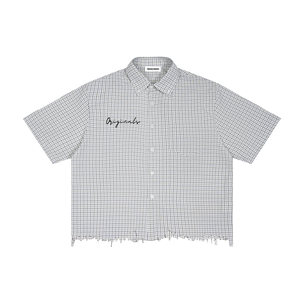 Unisex Distressed Plaid Boxy Shirt