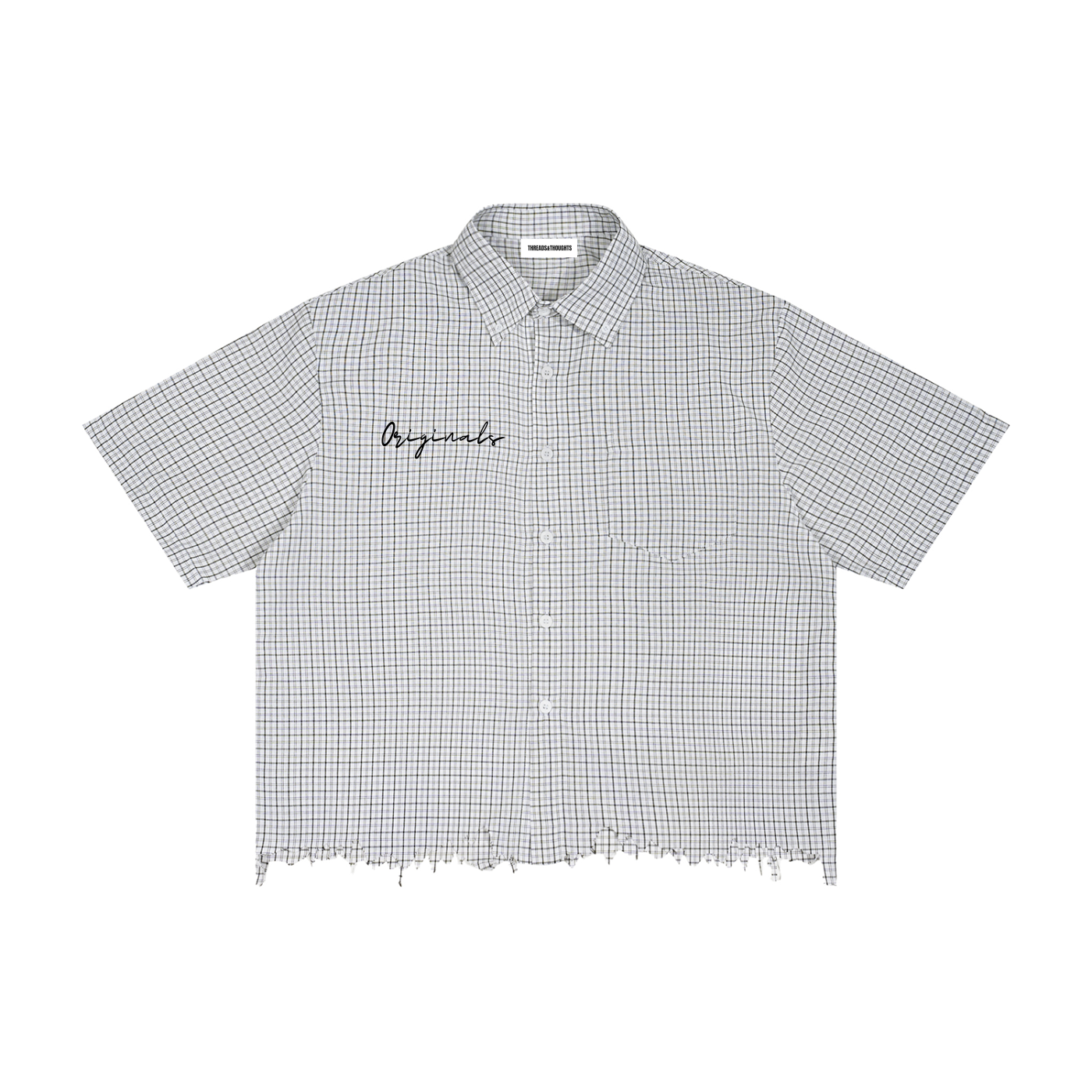 Unisex Distressed Plaid Boxy Shirt