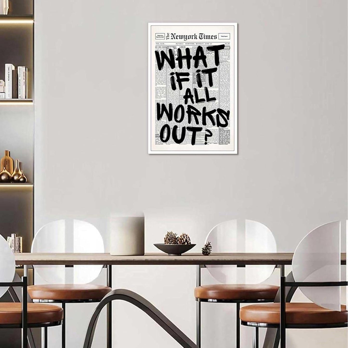 Retro Black and White Newspaper Poster What If It All Works Out Canvas Wall Art Positive Affirming Quote Minimalist Prints Painting for Home Bedroom Dorm Wall Decor 24X36In Unframed