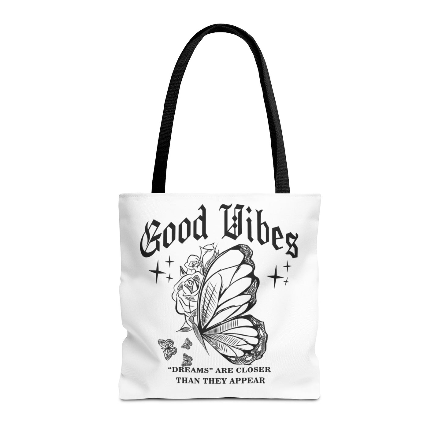 Good Vibes Butterfly Tote Bag - Inspirational AOP Shopping Bag