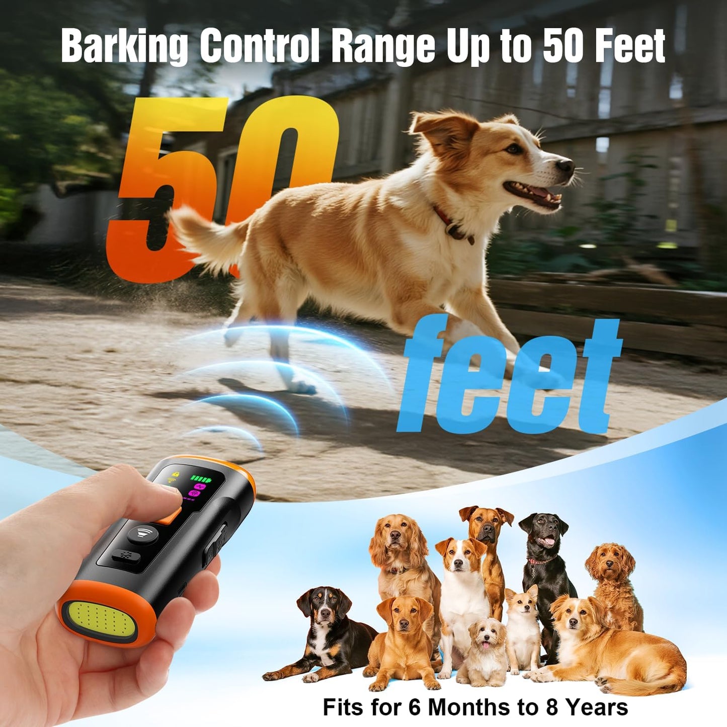 Dog Bark Deterrent Devices, 3X anti Barking Device for Dogs Ultrasonic Dog Training, up to 50FT Bark Control Dog Barking Silencer, Correct Bad Behavior Indoor Outdoor Portable Dog Barking Stopper