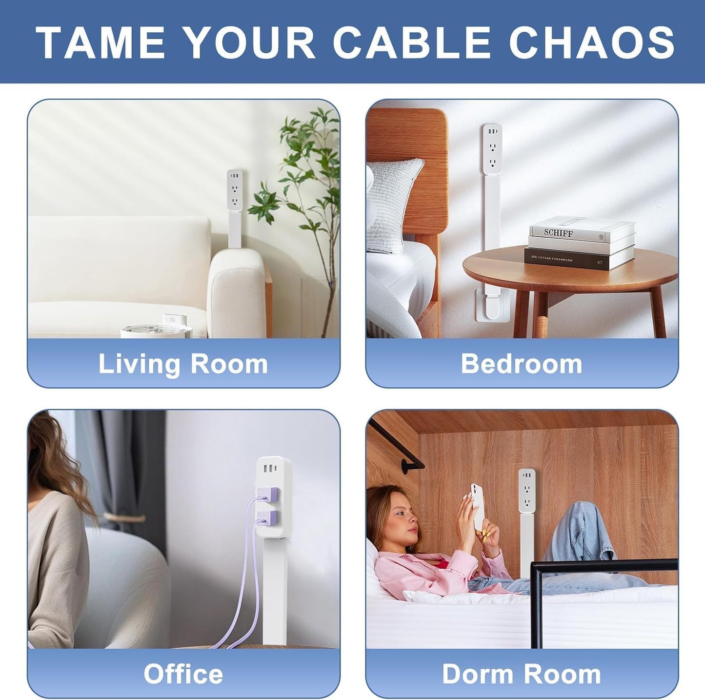 Electrical Outlet Extender Stick - Features USB-A, USB-C and 2 AC Outlets, Extends 22"-34", Rotates 180° Access Hard-To-Reach Outlets, Wall Plug Power Socket Expander Nightstands, Sofa, Desks and More