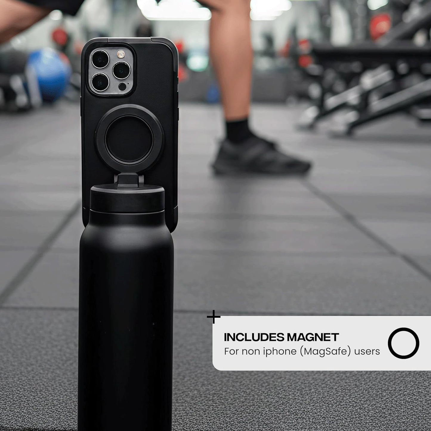 PRO Water Bottle with Magnetic Phone Mount & Sip Straw Lid - Insulated Stainless Steel Bottle for Workouts, Content Creation, Navigation & Facetime on the Go, 12Hrs Hot/24Hrs Cold Black-24Oz