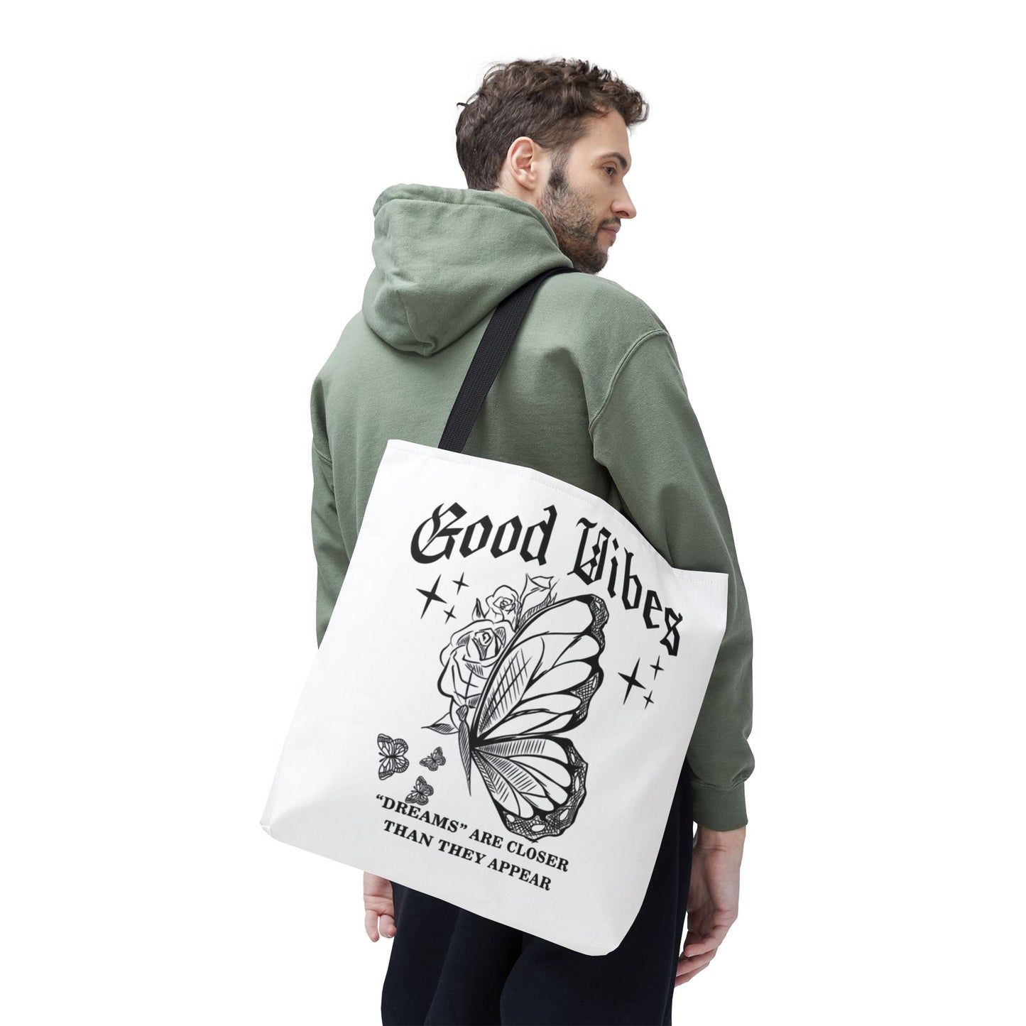 Good Vibes Butterfly Tote Bag - Inspirational AOP Shopping Bag