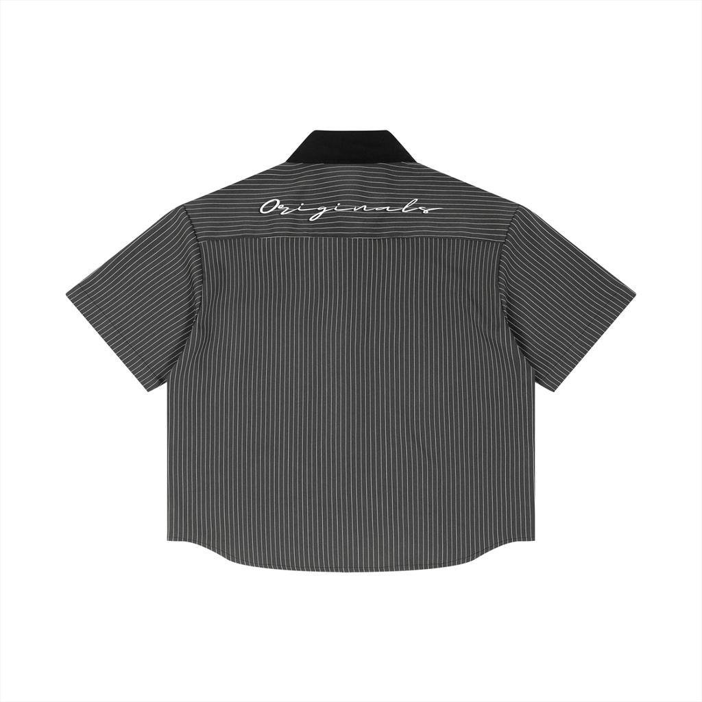 Unisex Striped Boxy Contrast Collar Shirt
