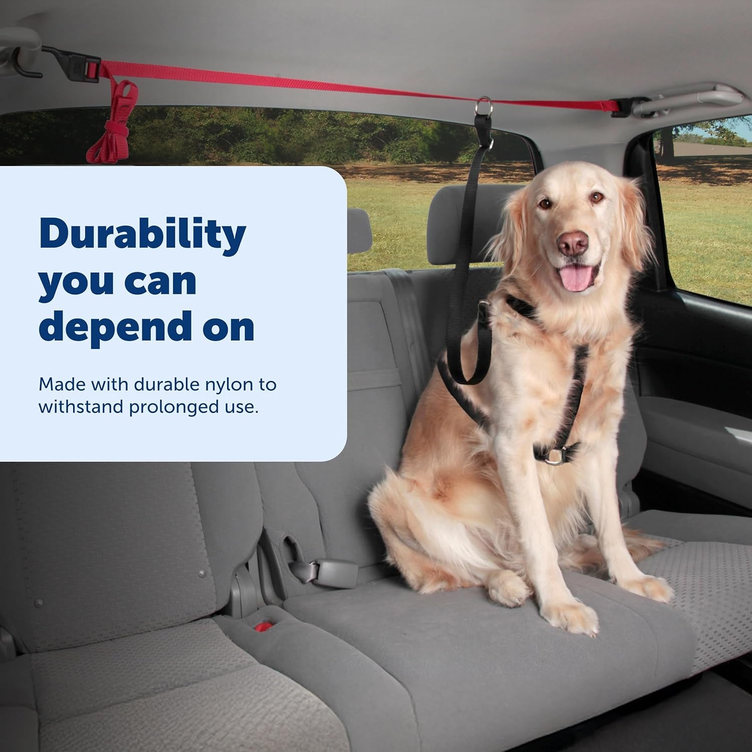 Happy Ride Dog Zipline - Secure Backseat Mobility Dog Travel Restraint - Decreases Driver Distraction - Adjustable Strap & Quick-Release Tether Clips - Tool-Free Installation