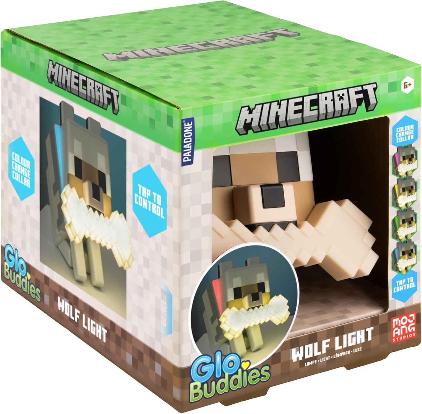 Minecraft Wolf Globuddies 3D Colour Changing Light, Officially Licensed LED Night Lamp, Tap to Change Colour, Gaming Merchandise, Battery Powered