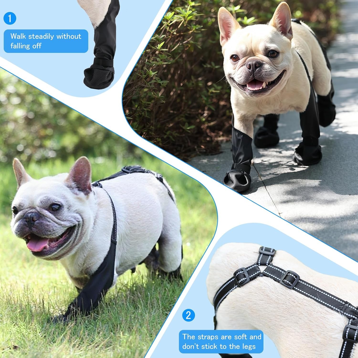 Waterproof Dog Boots for Small/Medium Dogs -Dog Paw Protectors Dog Suspender Boots Anti-Slip Pet Shoes for Outdoor Walking, Reflective Stay-On,Dirt-Proof Comfortable Booties (Black, Small)