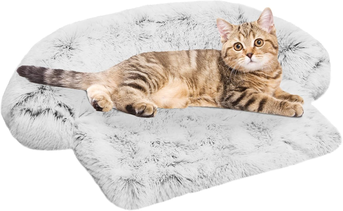 Calming Dog Bed Fluffy Plush Dog Mat for Furniture Protector with Removable Washable Cover for Large Medium Small Dogs and Cats (XS (31"X23.5"X5"), Light Grey)