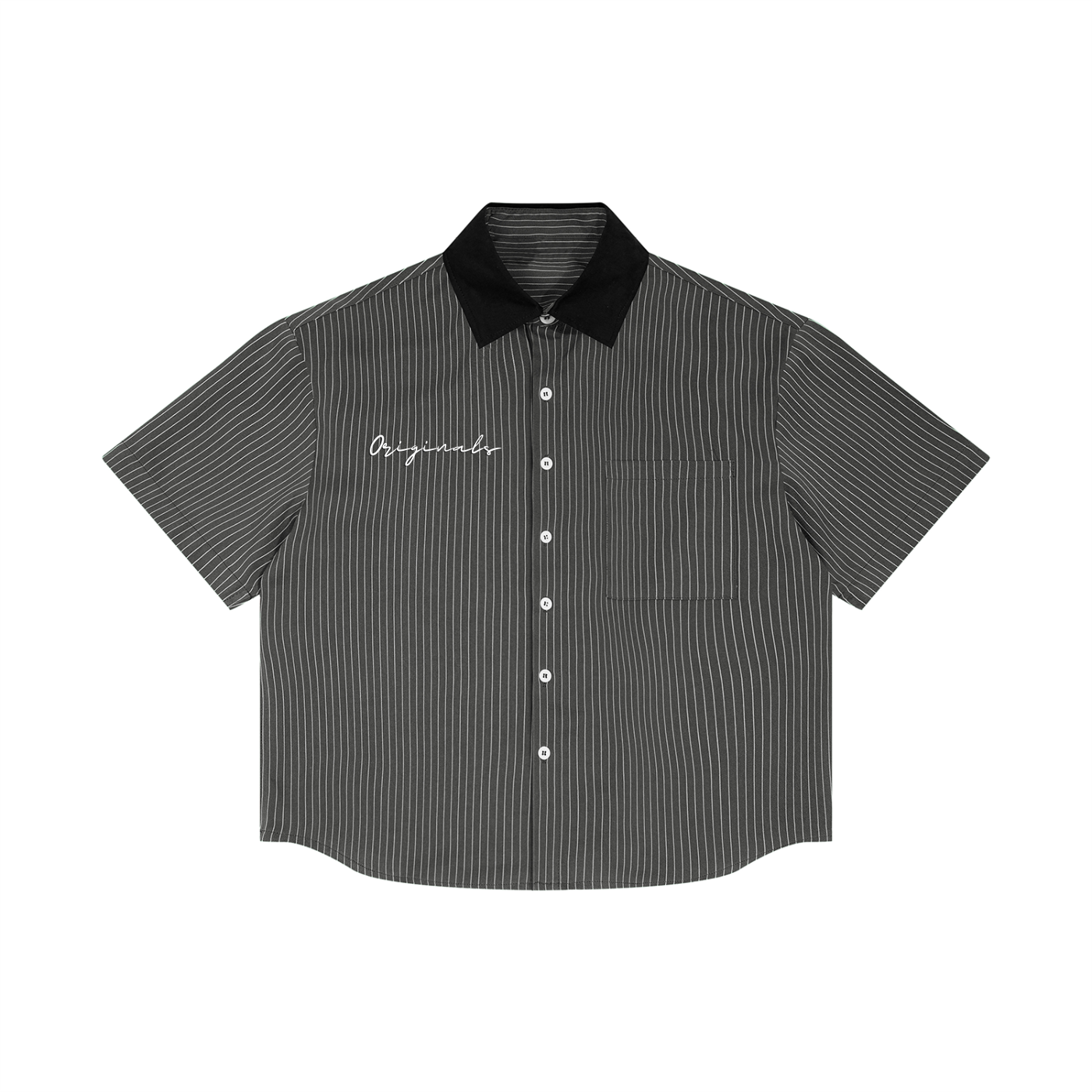 Unisex Striped Boxy Contrast Collar Shirt