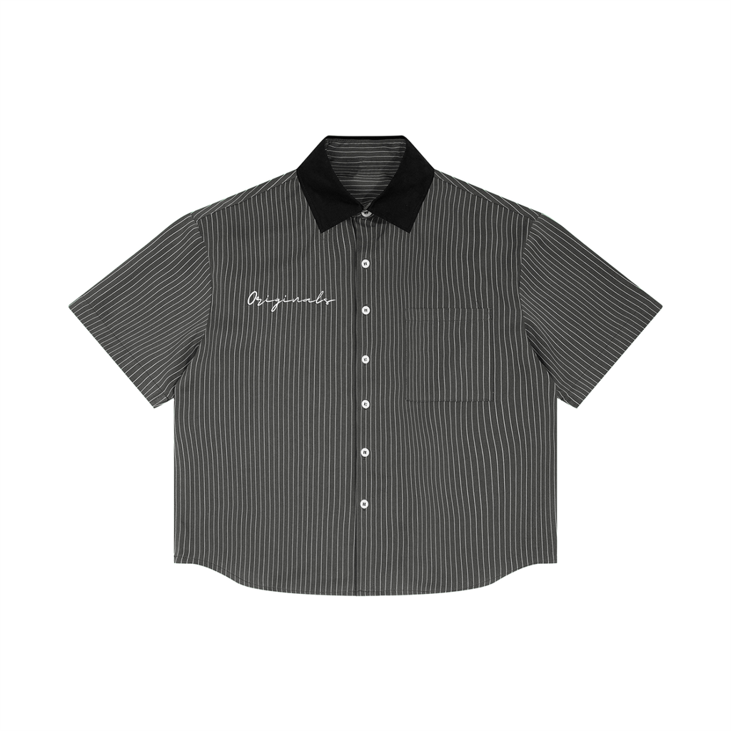 Unisex Striped Boxy Contrast Collar Shirt