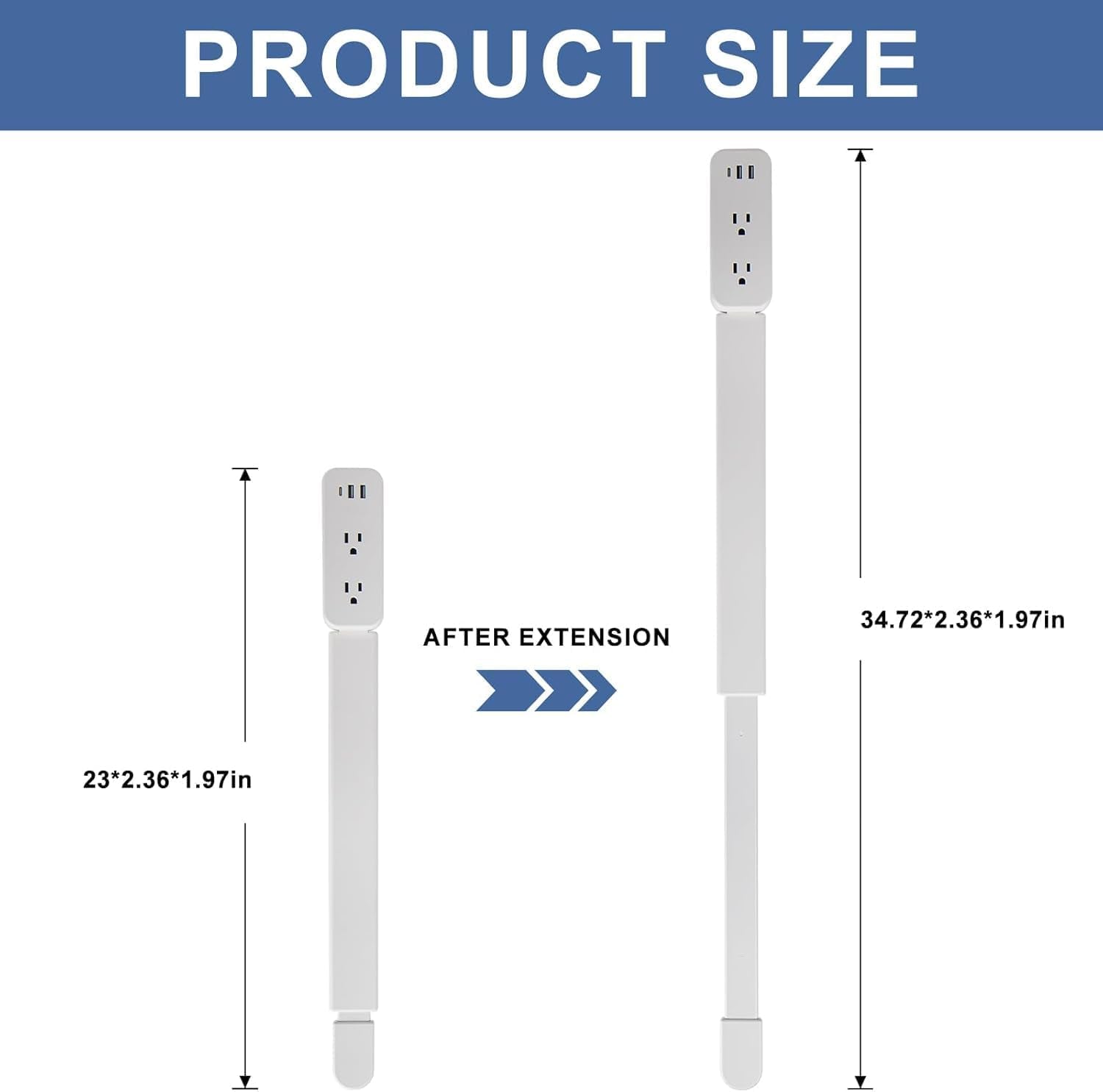 Electrical Outlet Extender Stick - Features USB-A, USB-C and 2 AC Outlets, Extends 22"-34", Rotates 180° Access Hard-To-Reach Outlets, Wall Plug Power Socket Expander Nightstands, Sofa, Desks and More