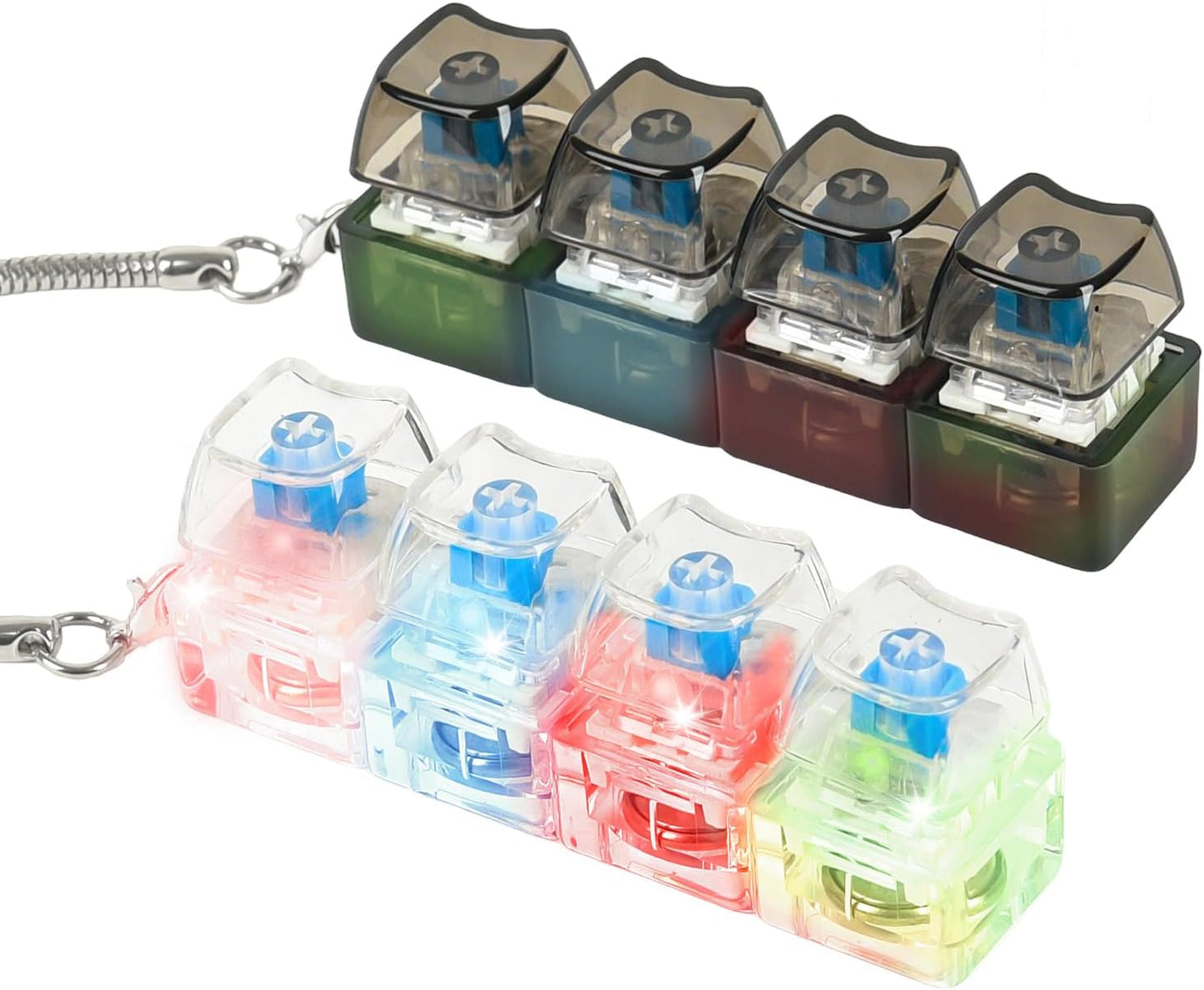 2 Pcs Keyboard Fidget Toy Light Up, Loud Fidget Keyboard Clicker, Keychain 4-In-1 with Cat Keycaps, for Adult to Relief Stress