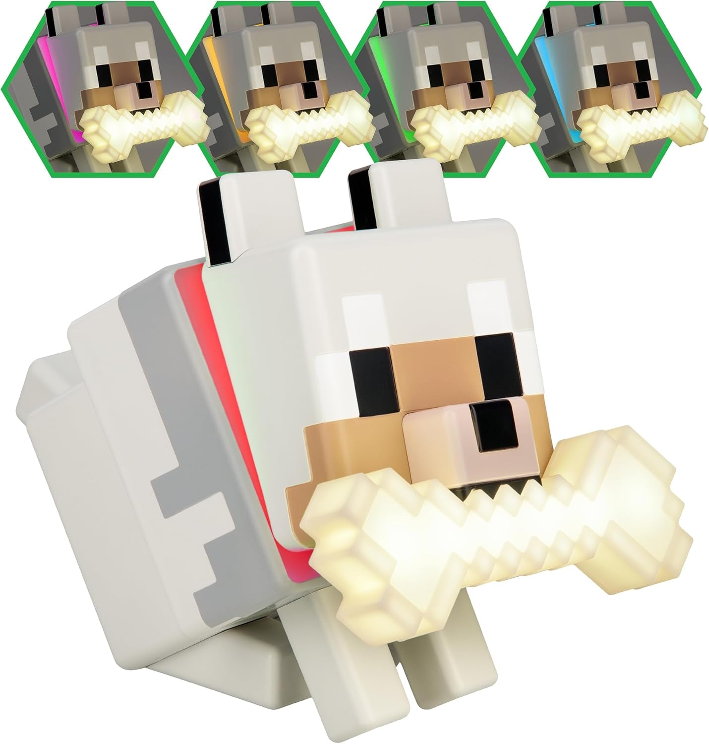 Minecraft Wolf Globuddies 3D Colour Changing Light, Officially Licensed LED Night Lamp, Tap to Change Colour, Gaming Merchandise, Battery Powered