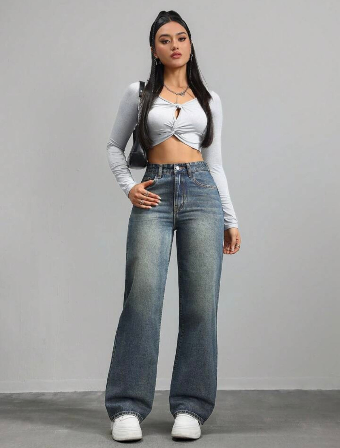 Casual Washed Retro Mid-Waist Straight Leg Jeans