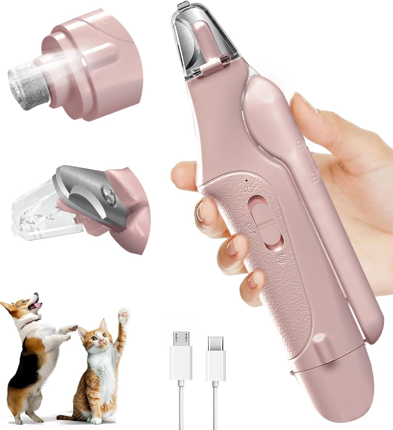 2 in 1 Dog Nail Clippers & Cat Nail Clippers Trimmers for Large Medium Small Dogs Cats Claw Trimmer Quick Sensor and Safety Guard USB Rechargeable Dogs Nail Trimmer with Catcher & 2 LED Lights