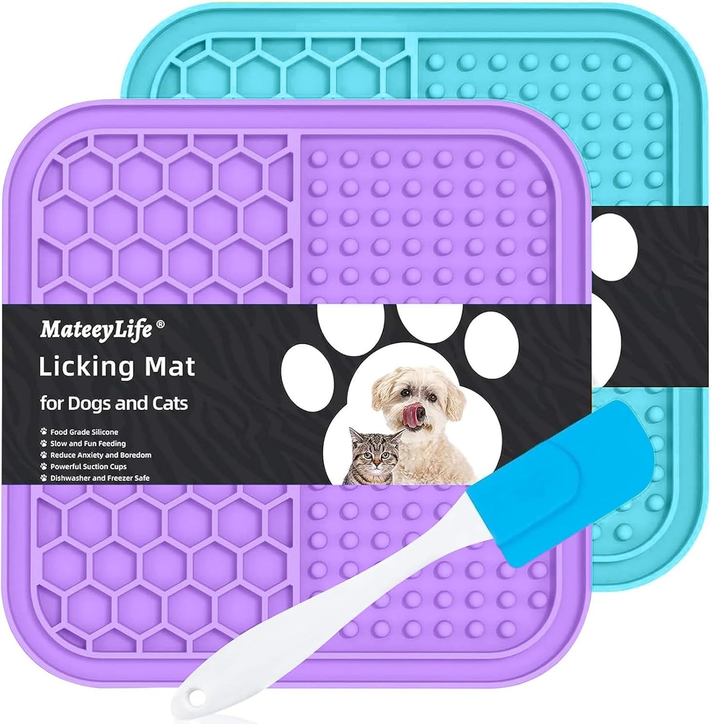 2PCS Small Lick Mat for Dogs and Cats, Licking Mats for Dog Anxiety Relief, Cat Peanut Butter Lick Pad for Boredom Reducer, Dog Treat Mat Perfect for Bathing Grooming Blue&Green