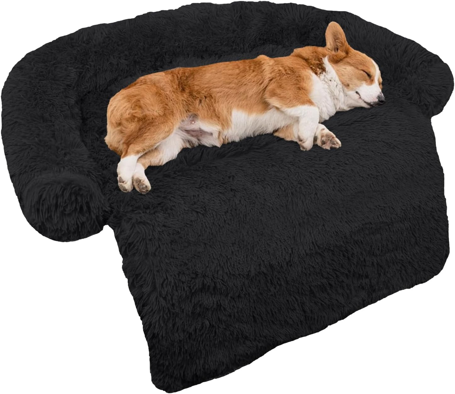 Calming Dog Bed Fluffy Plush Dog Mat for Furniture Protector with Removable Washable Cover for Large Medium Small Dogs and Cats (XS (31"X23.5"X5"), Light Grey)
