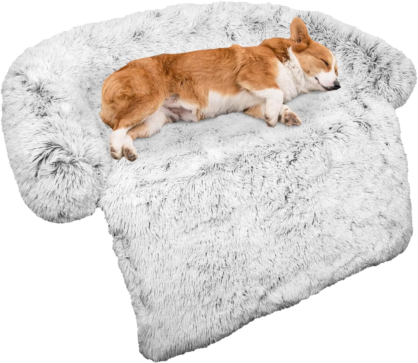 Calming Dog Bed Fluffy Plush Dog Mat for Furniture Protector with Removable Washable Cover for Large Medium Small Dogs and Cats (XS (31"X23.5"X5"), Light Grey)