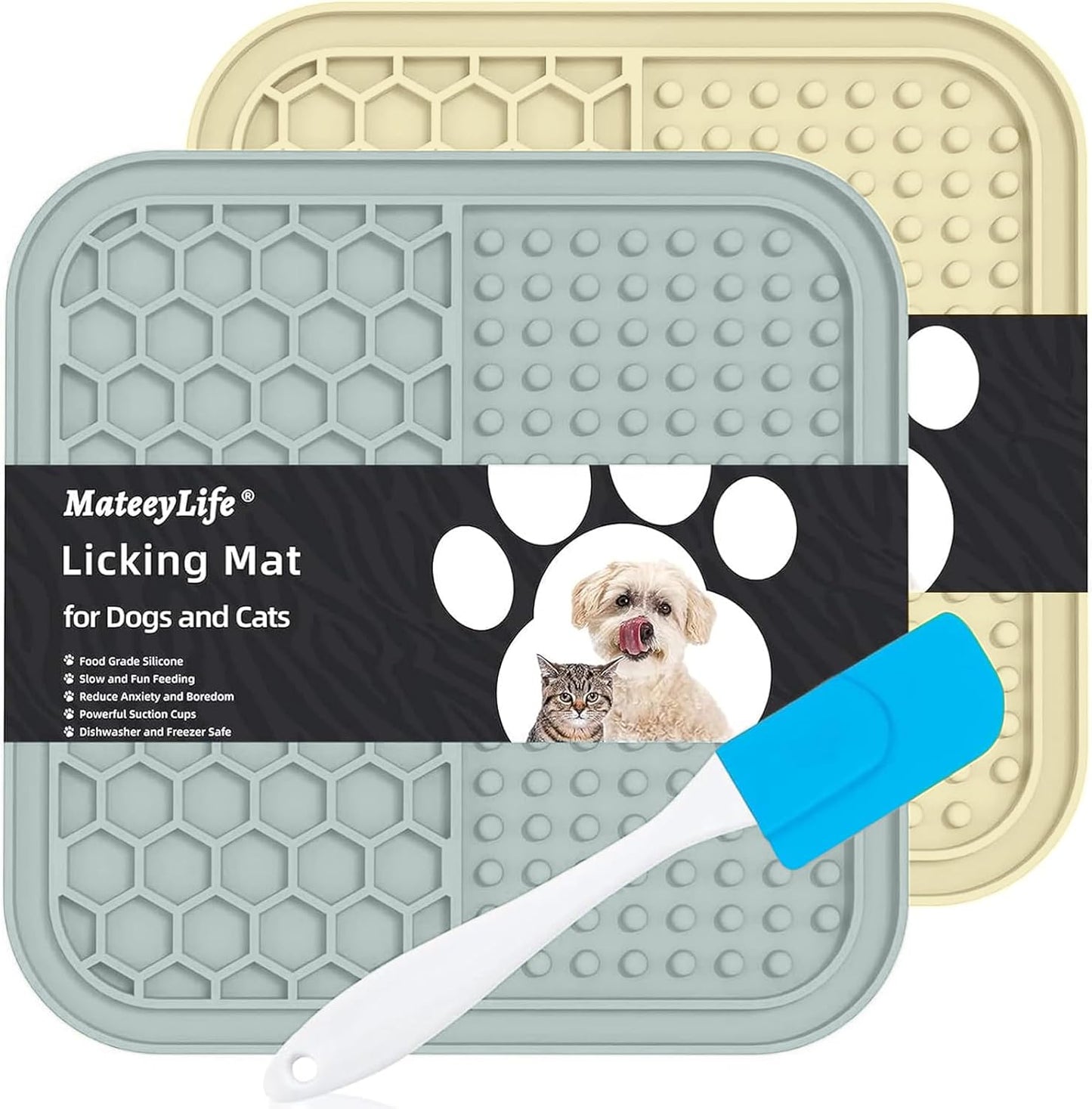 2PCS Small Lick Mat for Dogs and Cats, Licking Mats for Dog Anxiety Relief, Cat Peanut Butter Lick Pad for Boredom Reducer, Dog Treat Mat Perfect for Bathing Grooming Blue&Green