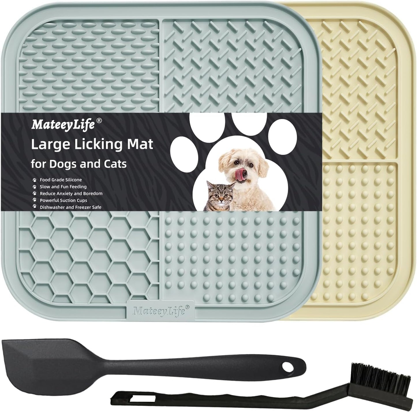 2PCS Small Lick Mat for Dogs and Cats, Licking Mats for Dog Anxiety Relief, Cat Peanut Butter Lick Pad for Boredom Reducer, Dog Treat Mat Perfect for Bathing Grooming Blue&Green