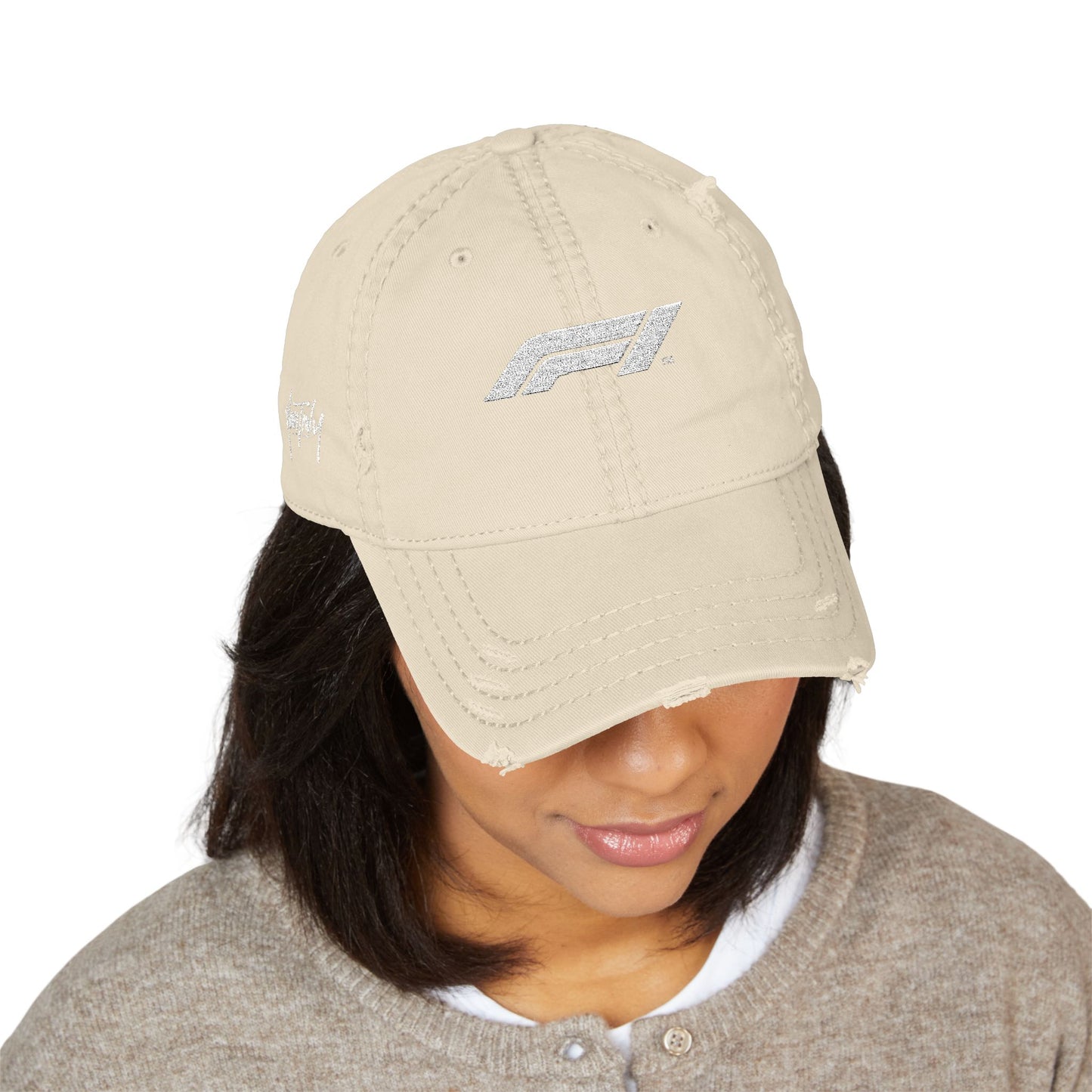 Distressed Dad Hat with F1 Embroidery – Casual Vintage Cap for Racing Fans