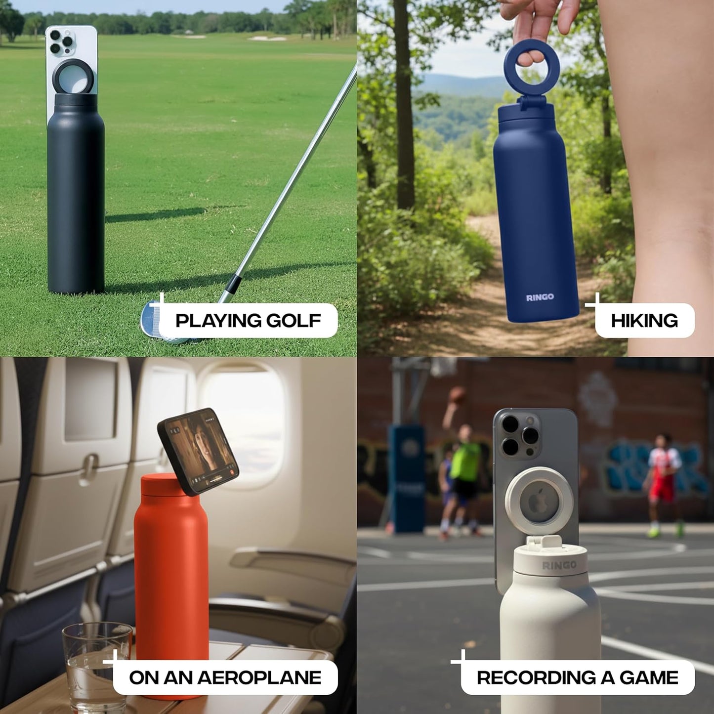 PRO Water Bottle with Magnetic Phone Mount & Sip Straw Lid - Insulated Stainless Steel Bottle for Workouts, Content Creation, Navigation & Facetime on the Go, 12Hrs Hot/24Hrs Cold Black-24Oz