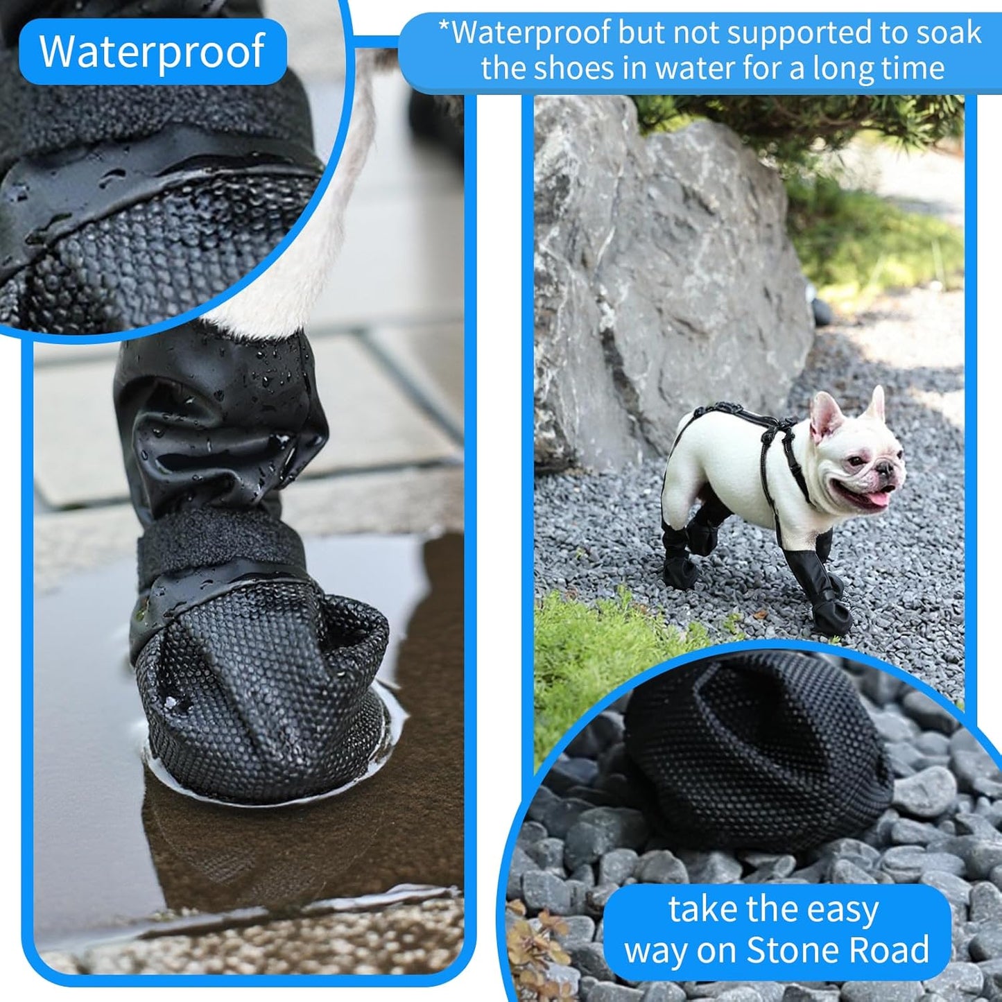 Waterproof Dog Boots for Small/Medium Dogs -Dog Paw Protectors Dog Suspender Boots Anti-Slip Pet Shoes for Outdoor Walking, Reflective Stay-On,Dirt-Proof Comfortable Booties (Black, Small)
