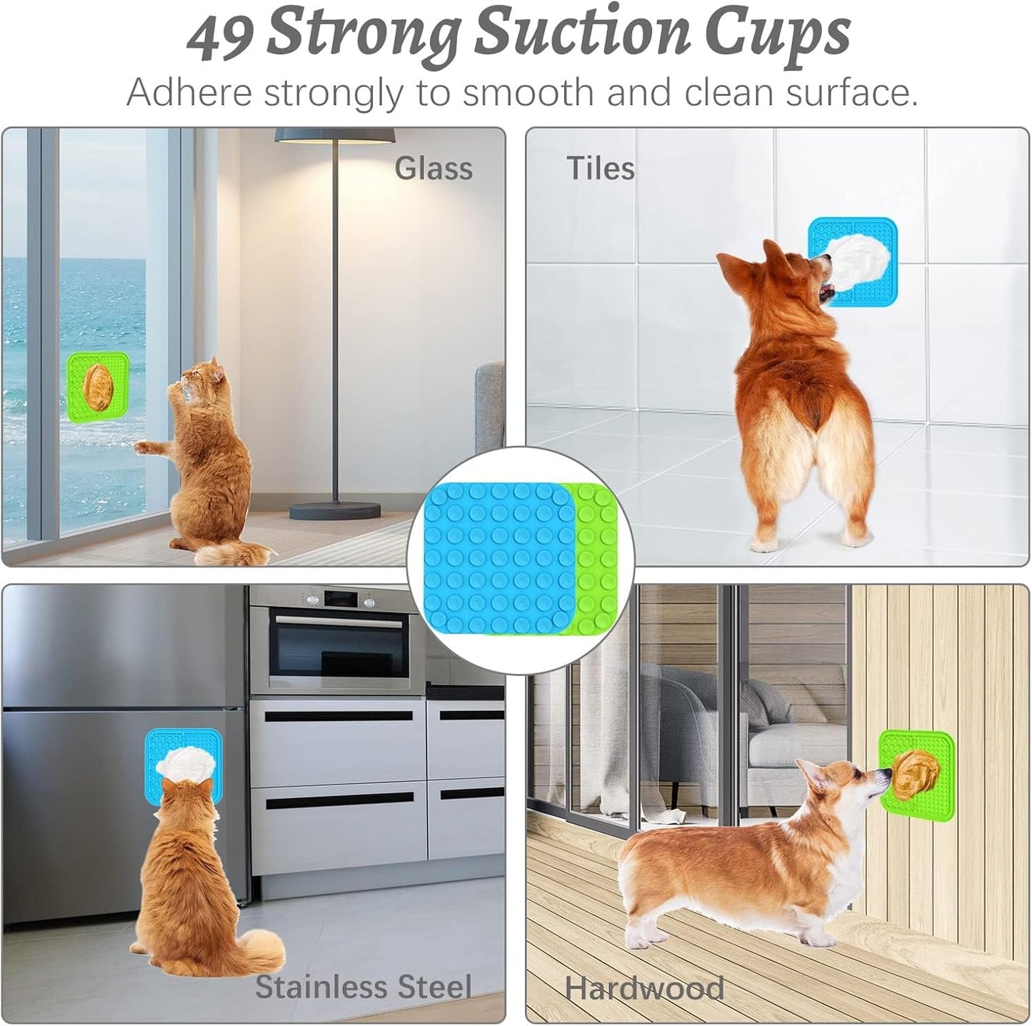 2PCS Small Lick Mat for Dogs and Cats, Licking Mats for Dog Anxiety Relief, Cat Peanut Butter Lick Pad for Boredom Reducer, Dog Treat Mat Perfect for Bathing Grooming Blue&Green