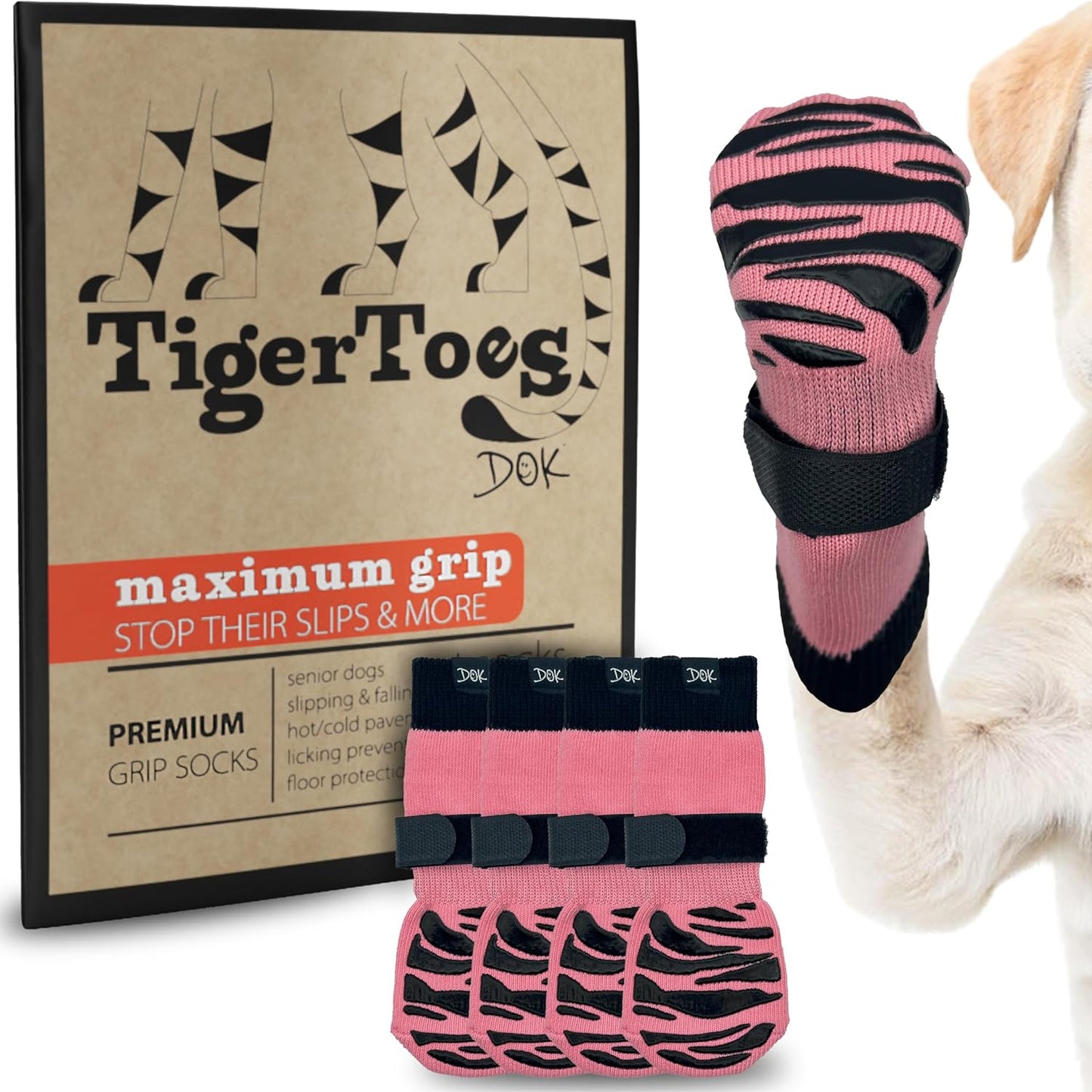 Tigertoes Premium Non-Slip Dog Socks for Hardwood Floors - Extra-Thick Grip That Works Even When Twisted - Prevents Licking, Slipping, and Great for Dog Paw Protection - Size Large