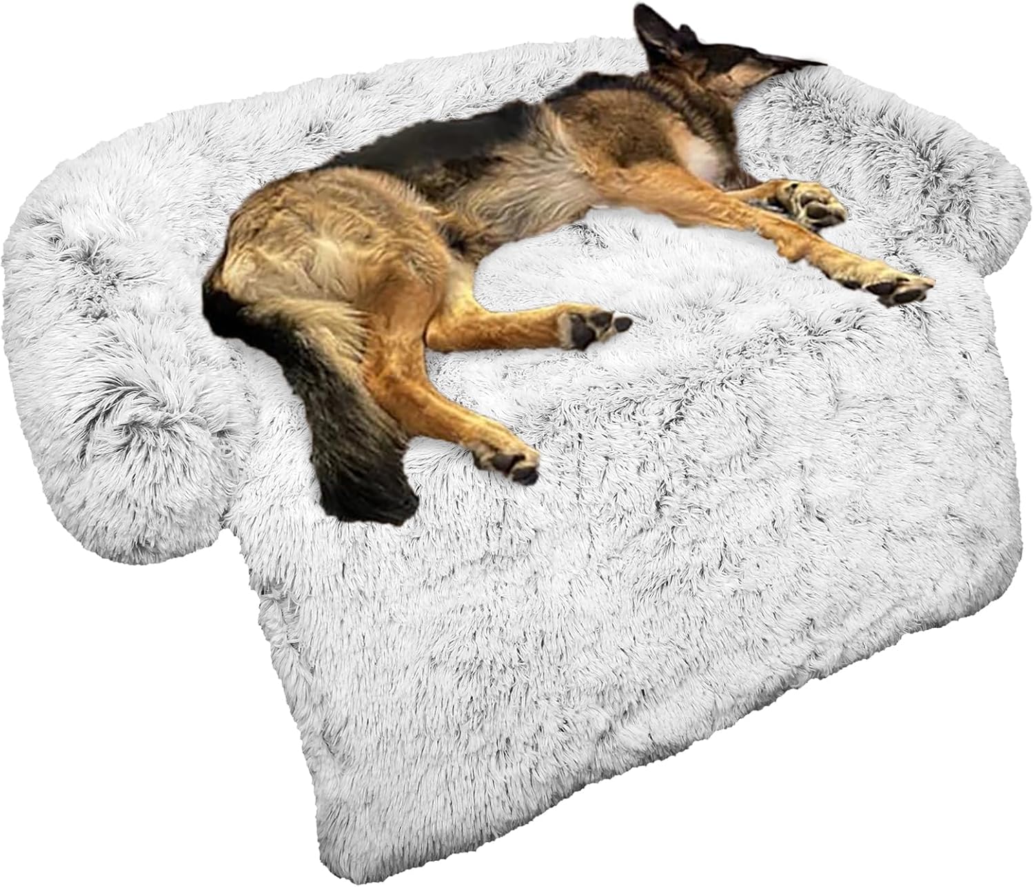 Calming Dog Bed Fluffy Plush Dog Mat for Furniture Protector with Removable Washable Cover for Large Medium Small Dogs and Cats (XS (31"X23.5"X5"), Light Grey)