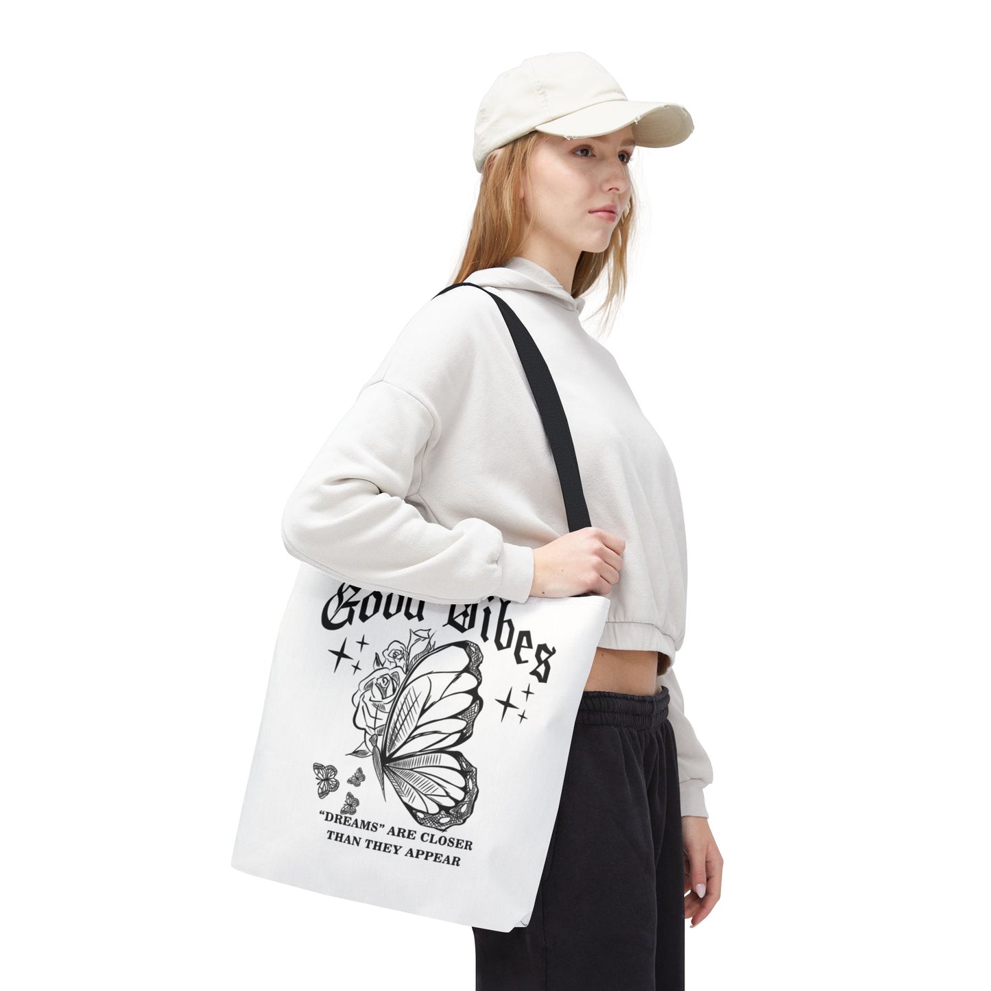 Good Vibes Butterfly Tote Bag - Inspirational AOP Shopping Bag