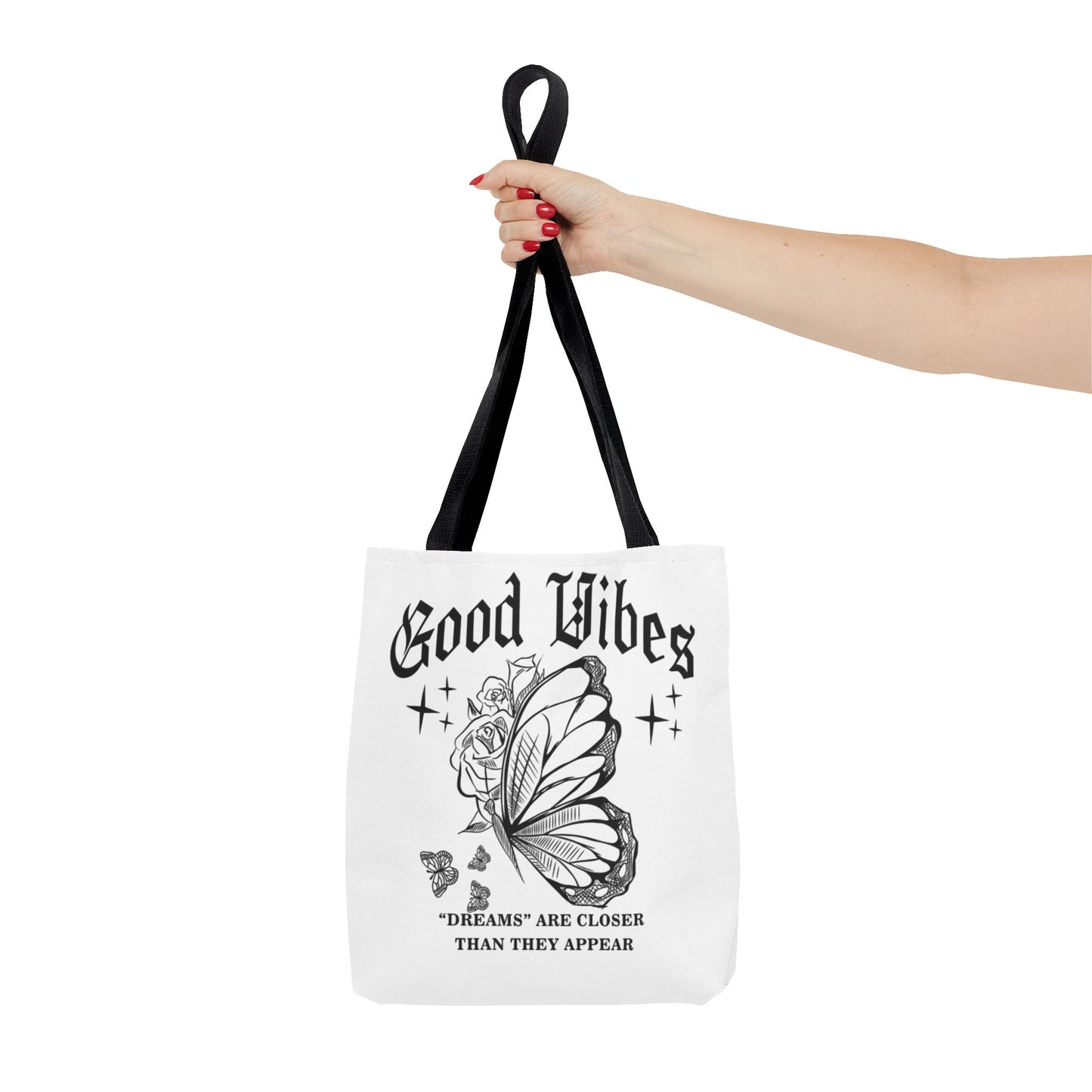 Good Vibes Butterfly Tote Bag - Inspirational AOP Shopping Bag