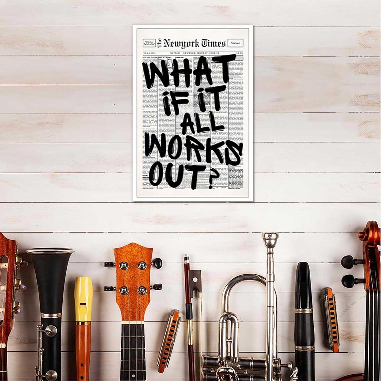 Retro Black and White Newspaper Poster What If It All Works Out Canvas Wall Art Positive Affirming Quote Minimalist Prints Painting for Home Bedroom Dorm Wall Decor 24X36In Unframed