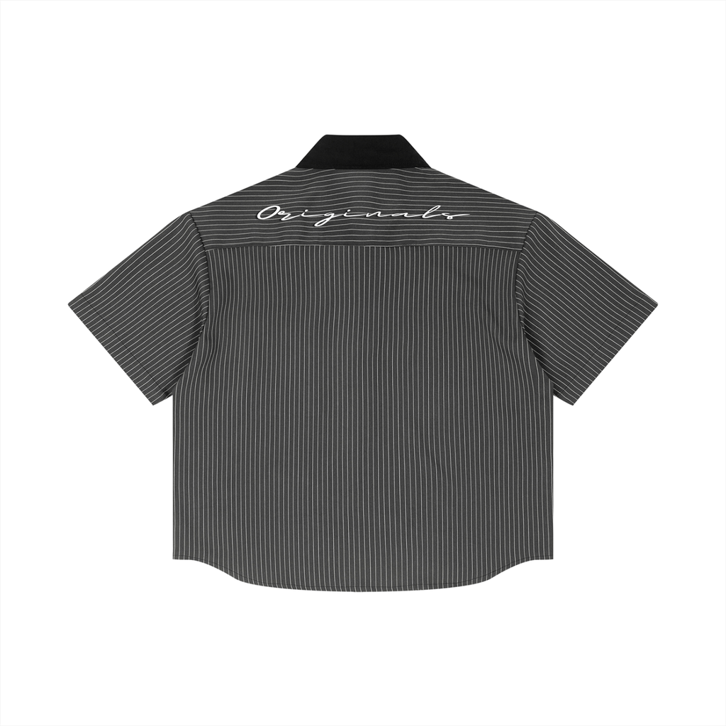 Unisex Striped Boxy Contrast Collar Shirt