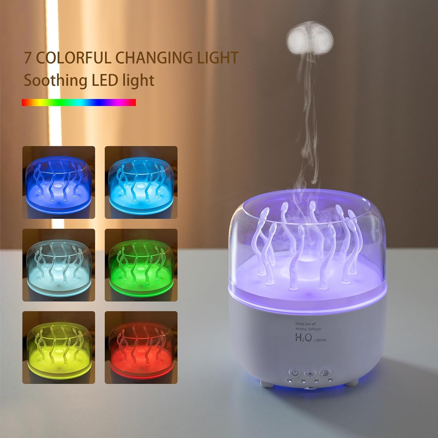 Jellyfish Diffuser 280Ml, Cute Humidifier, with Remote Control Timer, 7 Color LED Night Light, Essential Oiluser Suitable for Home Office, Hotel Spa Yoga Room, Auto Shut-Off