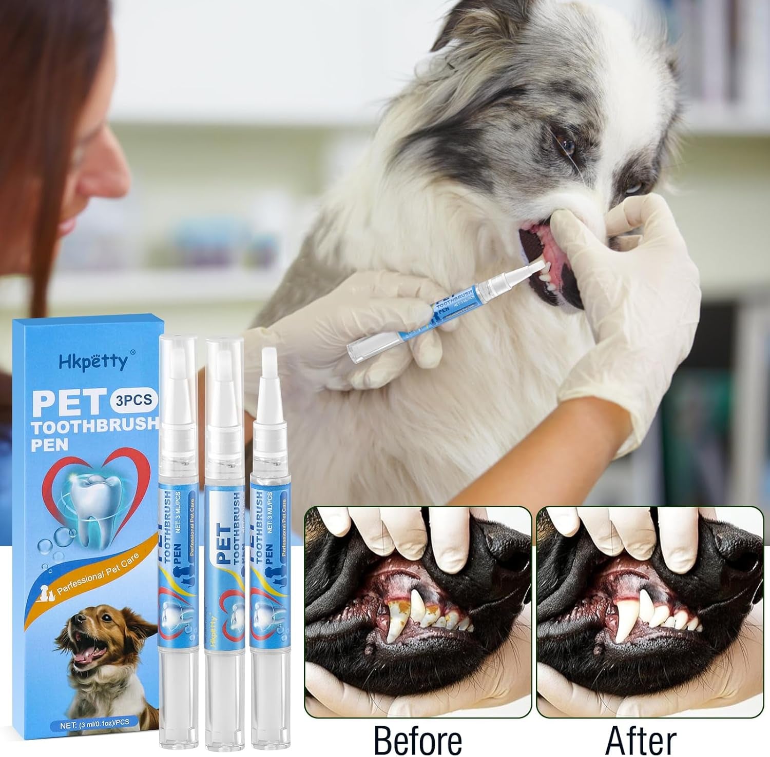 3PCS Pet Toothbrush Pen,Teeth Brightening Pen for Dog-Pet Dog/Cat Teeth Cleaning Pen for Dental Care,Dogs Cats Natural Plants Tartar Remover Tool