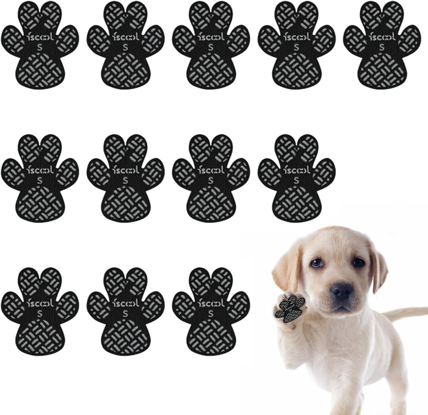Paw Protection Anti-Slip Handle Prevents Your Dog from Slipping on Hardwood Floors,Perfect for Hot Roads,Disposable Self Adhesive Dog Shoes Boots Socks Replacement 12Pcs (S)