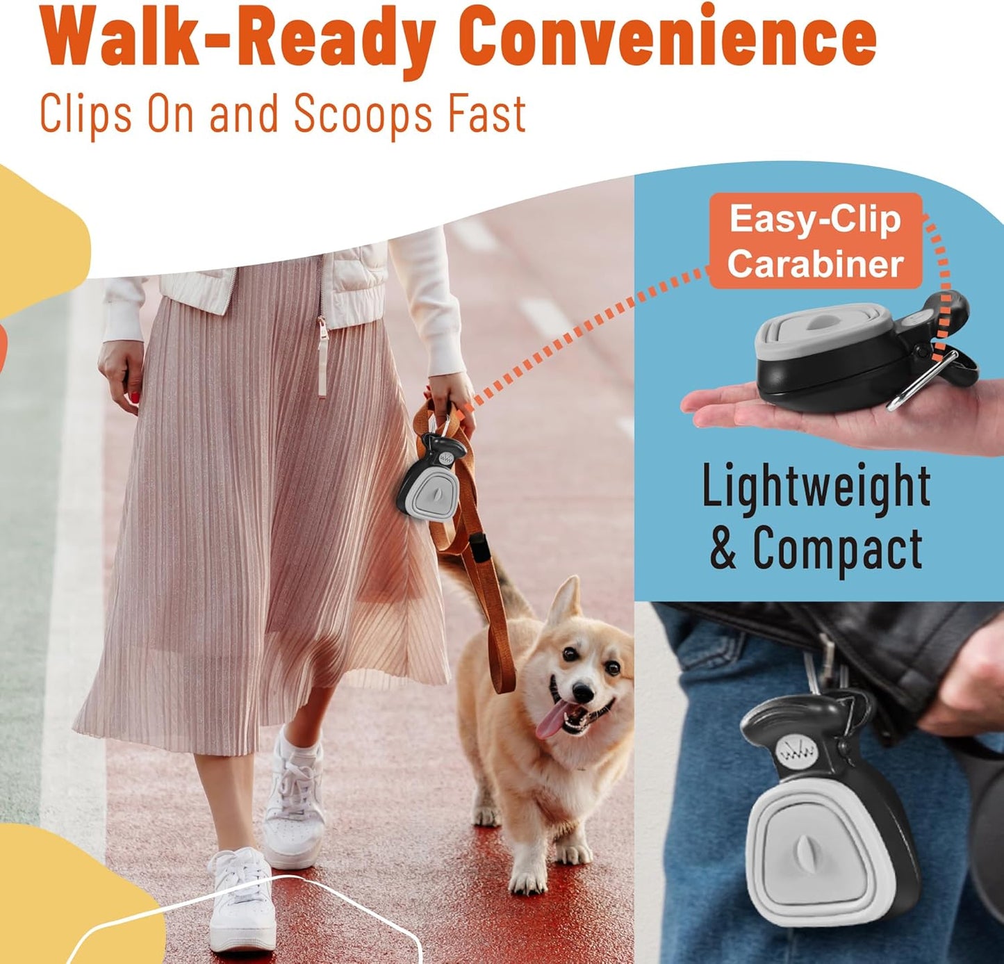 Dog Pooper Scooper – Hands-Free Poop Scooper with Bag Attachment, One-Handed Operation & Built-In Dispenser – Portable Clip-On Pooper Scooper for Small & Medium Dogs (Gray)